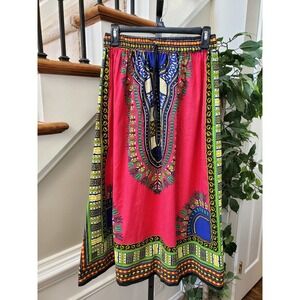 African Dashiki 100% Cotton A-Line Casual Comfort Waist Long Skirt Size Small